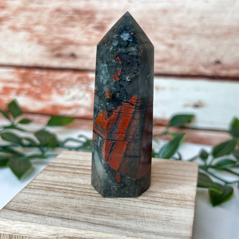 3" African Bloodstone Tower, African Bloodstone Point, Gemstone Tower